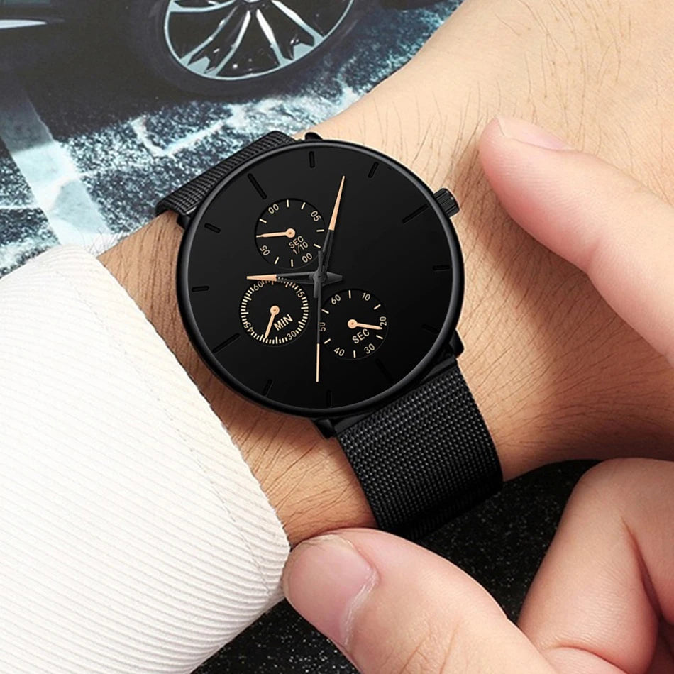 New Women Luxury Watches for Men Business Casual Ultra Thin Clock Male Stainless Steel Mesh Belt Quartz Watch relogio masculino