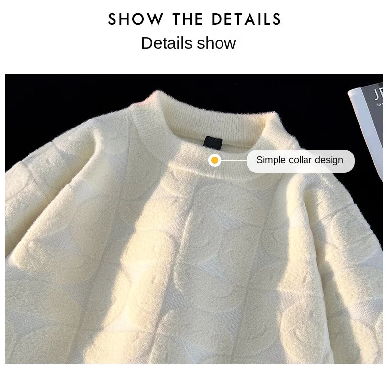 Wool Solid Sweater Long Sleeve Round Neck Fashion Knitted Pullover Coat Autumn Sweatshirt Warm Casual Men Thick New Jacket Tops