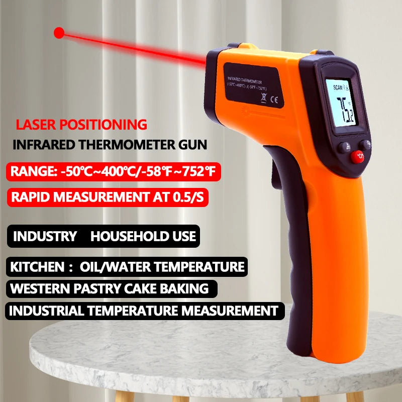Laser Temperature Gun Infrared Thermometer Sensor Handheld Non-contact IR LCD Industrial Pyrometer Digital BBQ thermometer400 °C