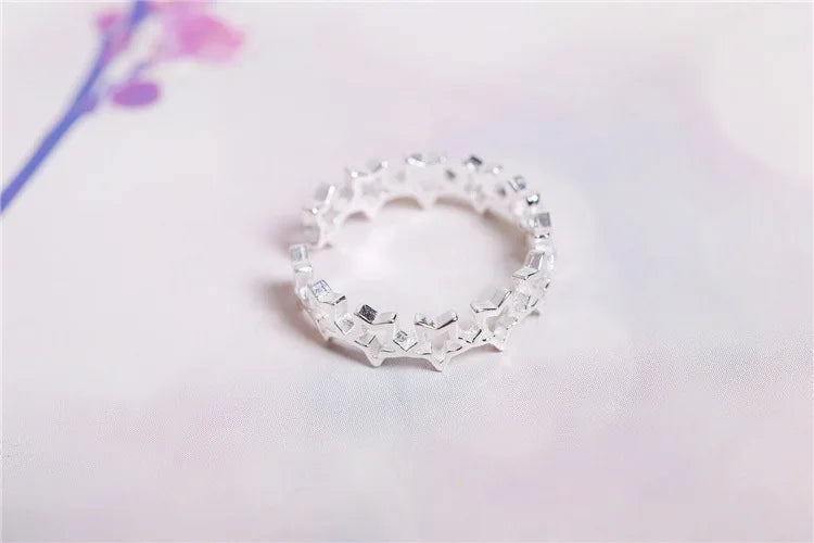 925 Sterling Silver Star Adjustable Ring For Fashion Women Party Fine Jewelry Minimalist Punk Accessories