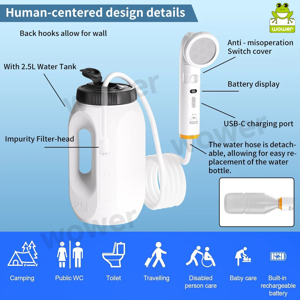 Portable Bidet Handheld Shataff Electric Bidet Dual-purpose Head for Personal Hygiene Cleaning Travel Camping Bidet RV Garden