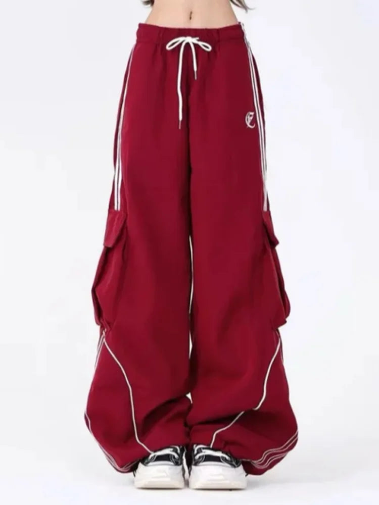 American High Street Black Drawstring Workwear Casual Sports Pants Women Spring 2026 New Loose Wide Leg Floor-Length Pants