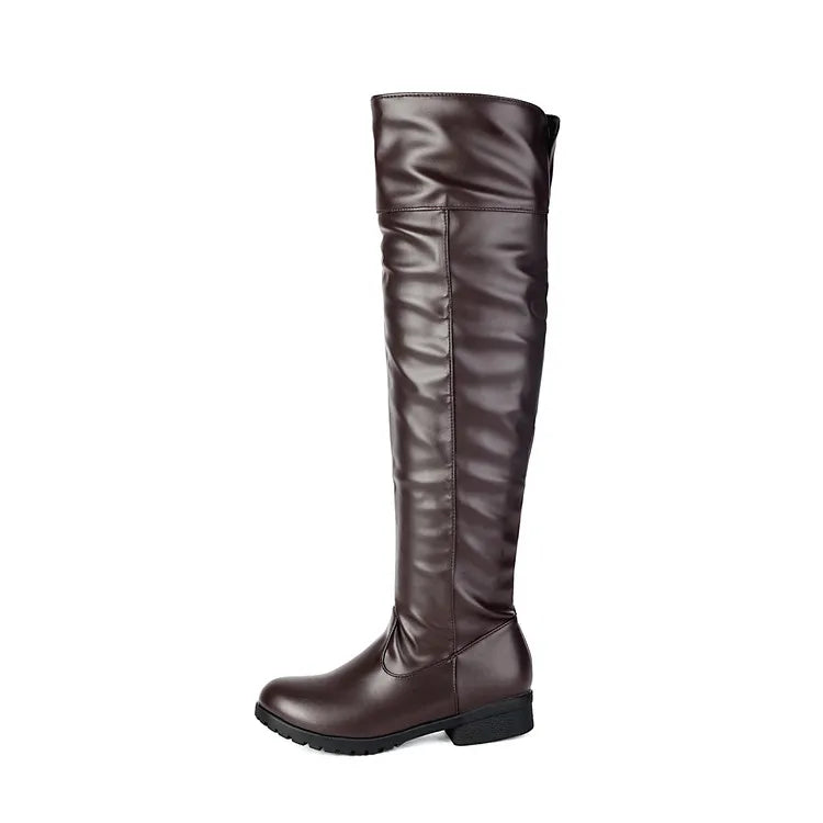 2026 Ladies Thigh High Footwear Round Toe Thick Heels 3cm Big Size 49 50 51 Casual Winter Knee High Bota