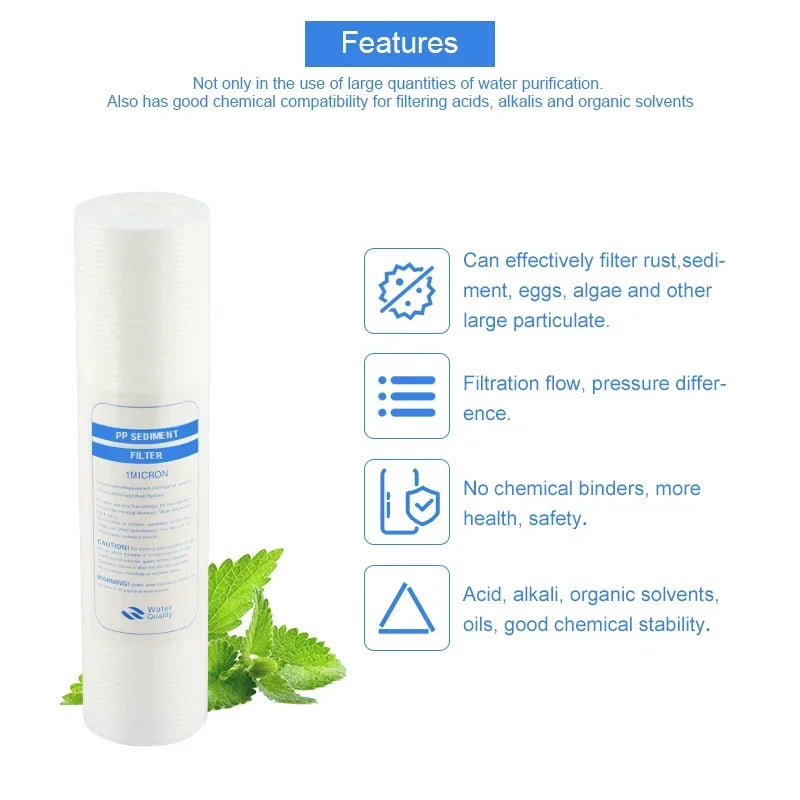 Water Purifier 10 Inch 2/4/6pcs 1-Micron Sediment Water Filter Cartridge PP Cotton Filter Water Filter System