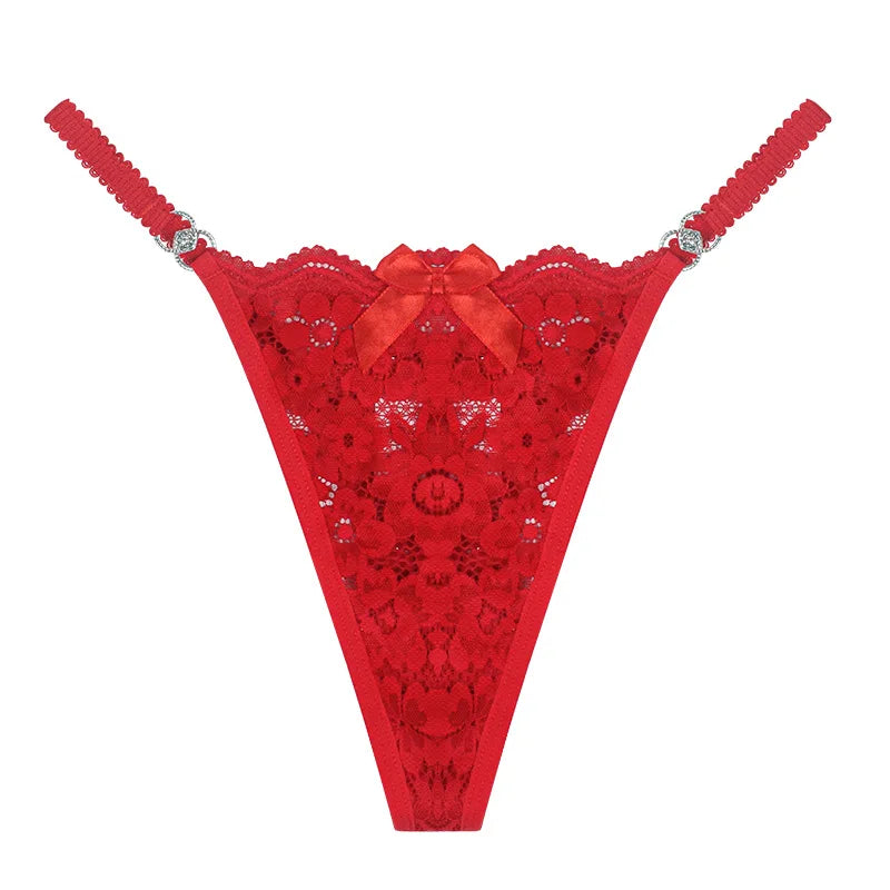 Women's Sexy Lace Thongs Hollow Out Mesh Sheer Design Breathable Low Waist Seamless Panties Comfortable Intimates for Daily Wear