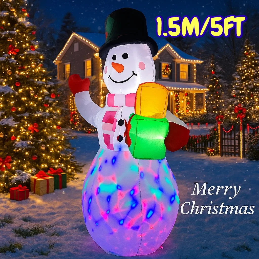 5FT Christmas Snowman Holding Gifts Outdoor Decor Home Inflatable Toys with LED Lights Yard Xmas Ornaments Party DIY Decoration