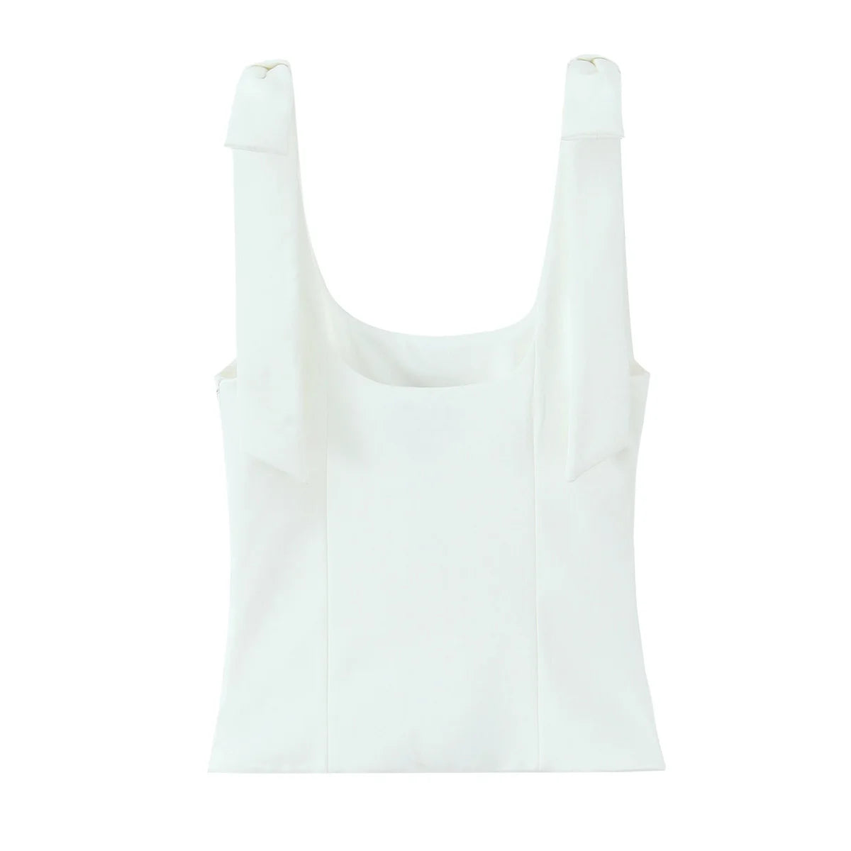 HH Summer Woman Elegant High Street Solid Side Zipper Slim Tops Women's Chic Sexy Sleeveless Bow Square Collar Sling Top