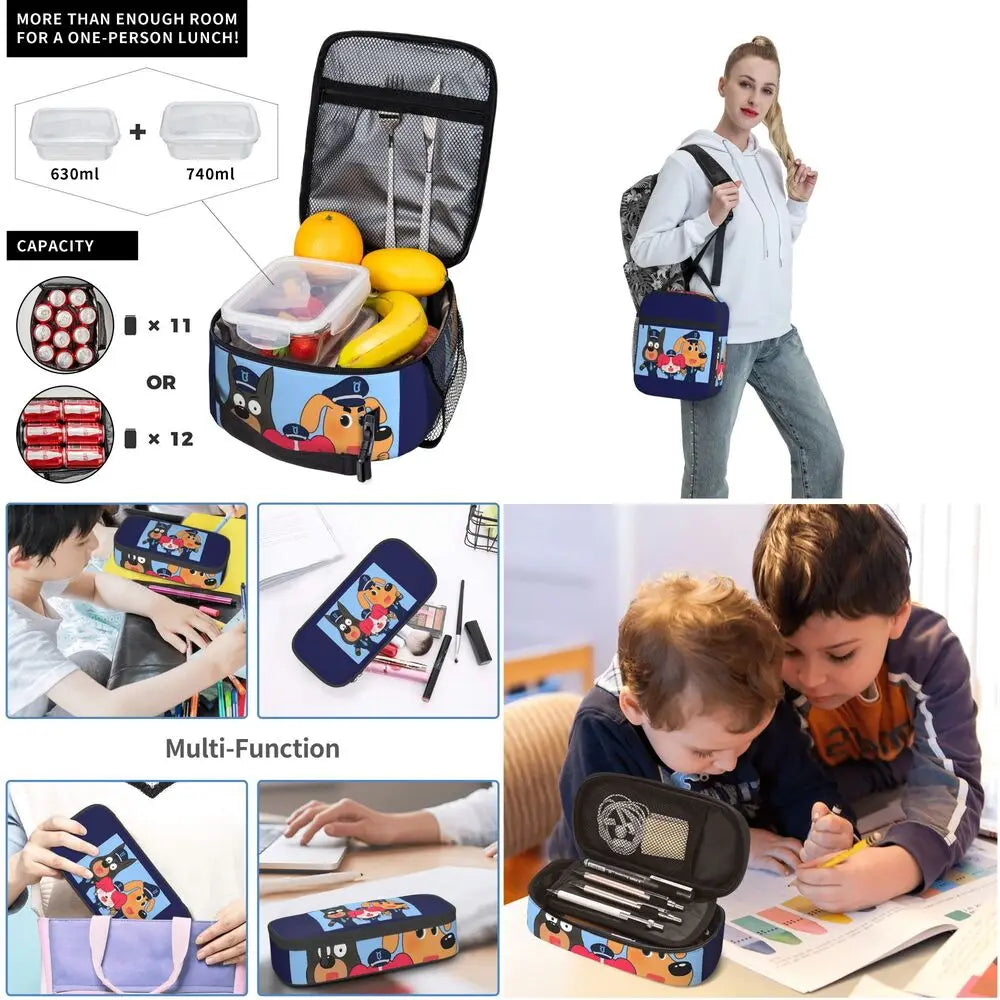 Sheriff Labrador Backpacks Boys Girls Bookbag Children School Bags Cartoon Kids Rucksack Lunch Bag Pen Bag Three-Piece Set