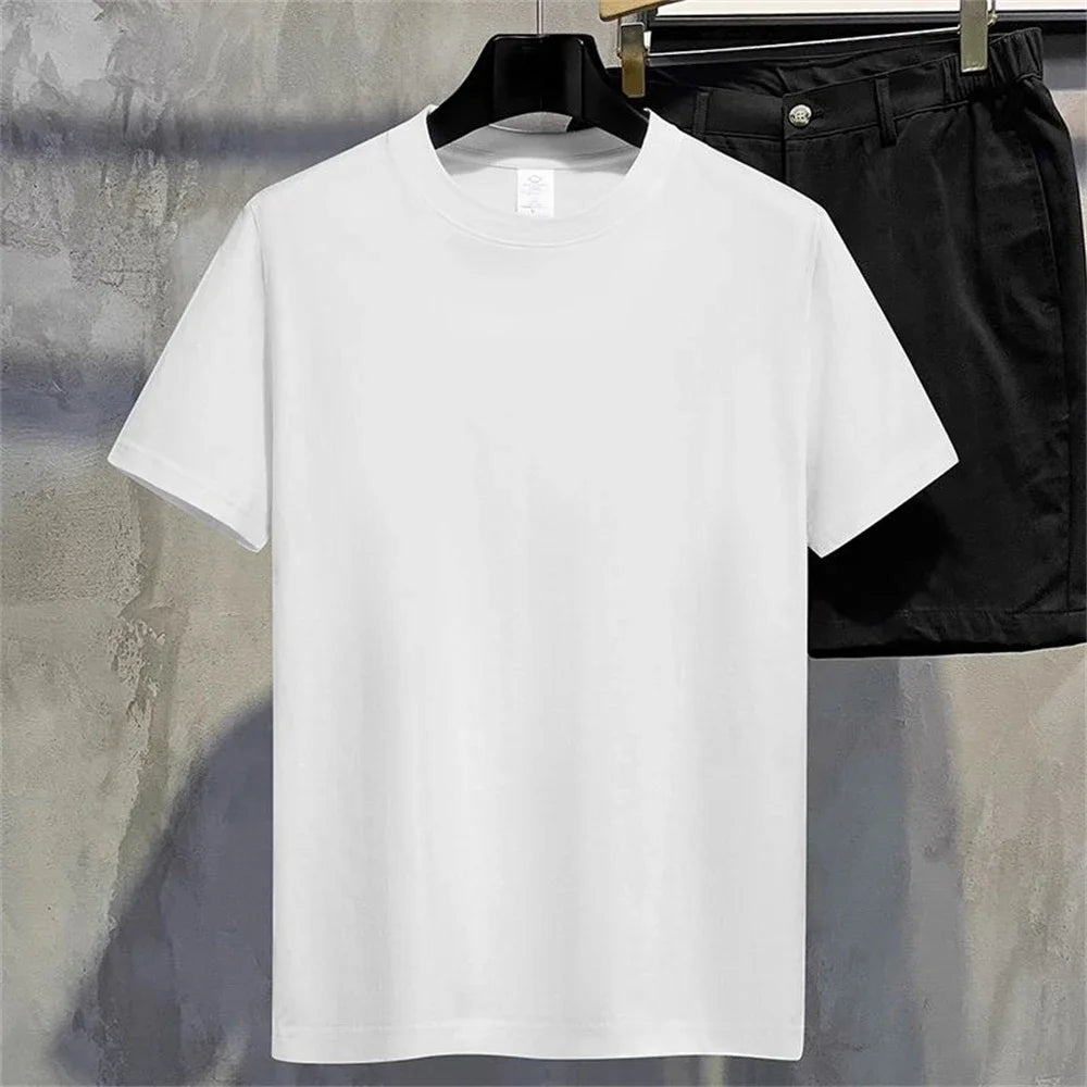 Summer Men T Shirt Cotton Tops Kids Solid Color Blank Tshirts O-neck Round Collar Short-Sleeve Couple White Top Tees Clothing