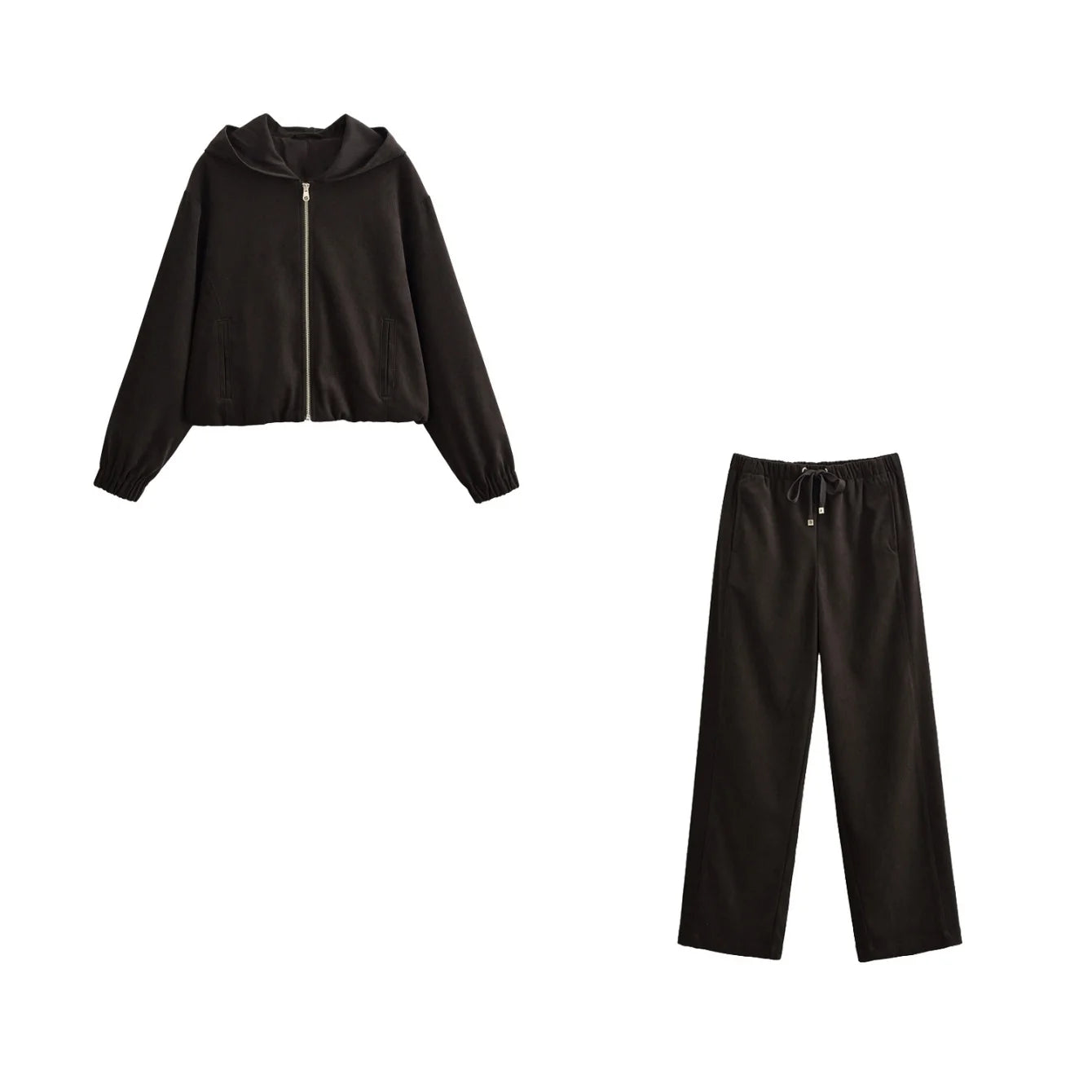 Women's Sports Pants Set Fashion Autumn Winter Female Hooded Bomber Jacket Coat + Lady Casual Chic Wide Leg Pants