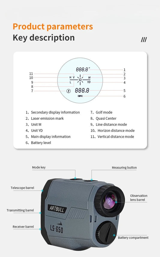 Golf Laser Rangefinder  650M Telescope with Flag-Lock Slope Pin Distance Meter for Hunting Monocular