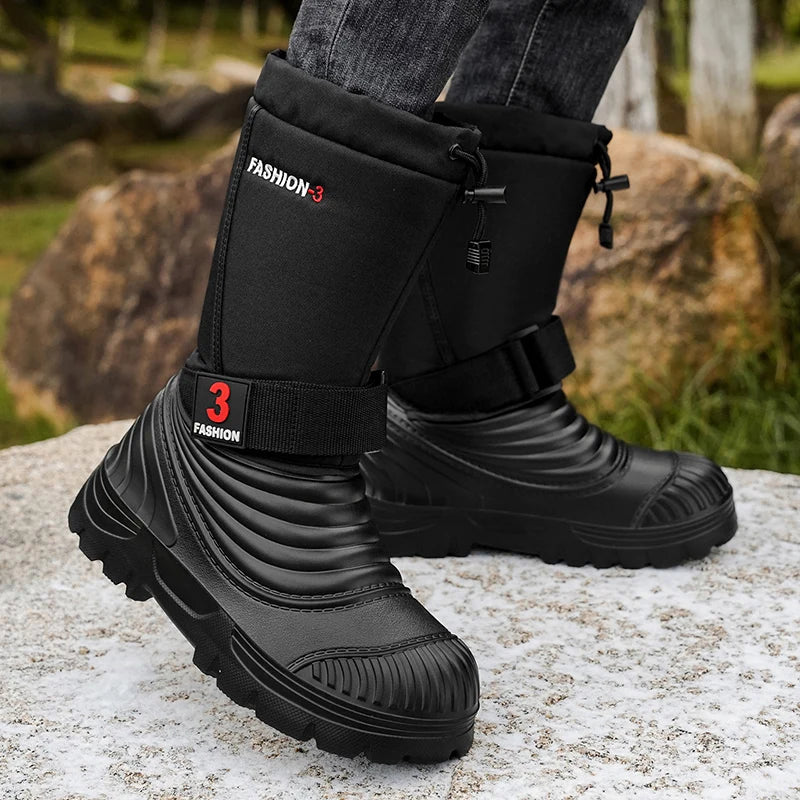 Men's New Snow Boots for Autumn and Winter, Fleece-Lined and Thickened, Cold-Proof, Outdoor Warm, Waterproof, Anti-Skiing, Hiking