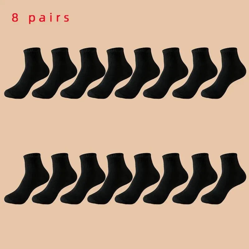 5/8 Pairs of MEN'S AND WOMEN'S Black Cotton Business Mid Length Soft and Warm Autumn/winter Solid Color Casual Socks