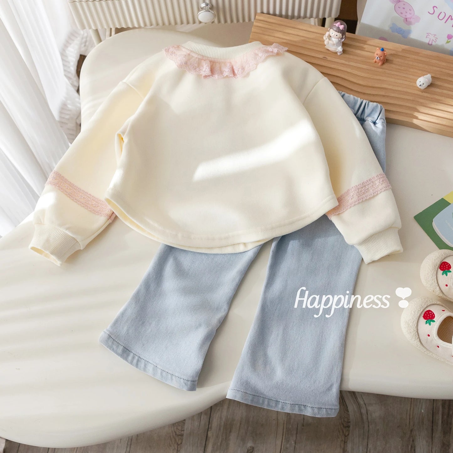 Girls Spring New Style Embroidered Sweatshirt Lace Trim Hoodie Baby Spring Clothes Korean Version Heavy Embroidery Top