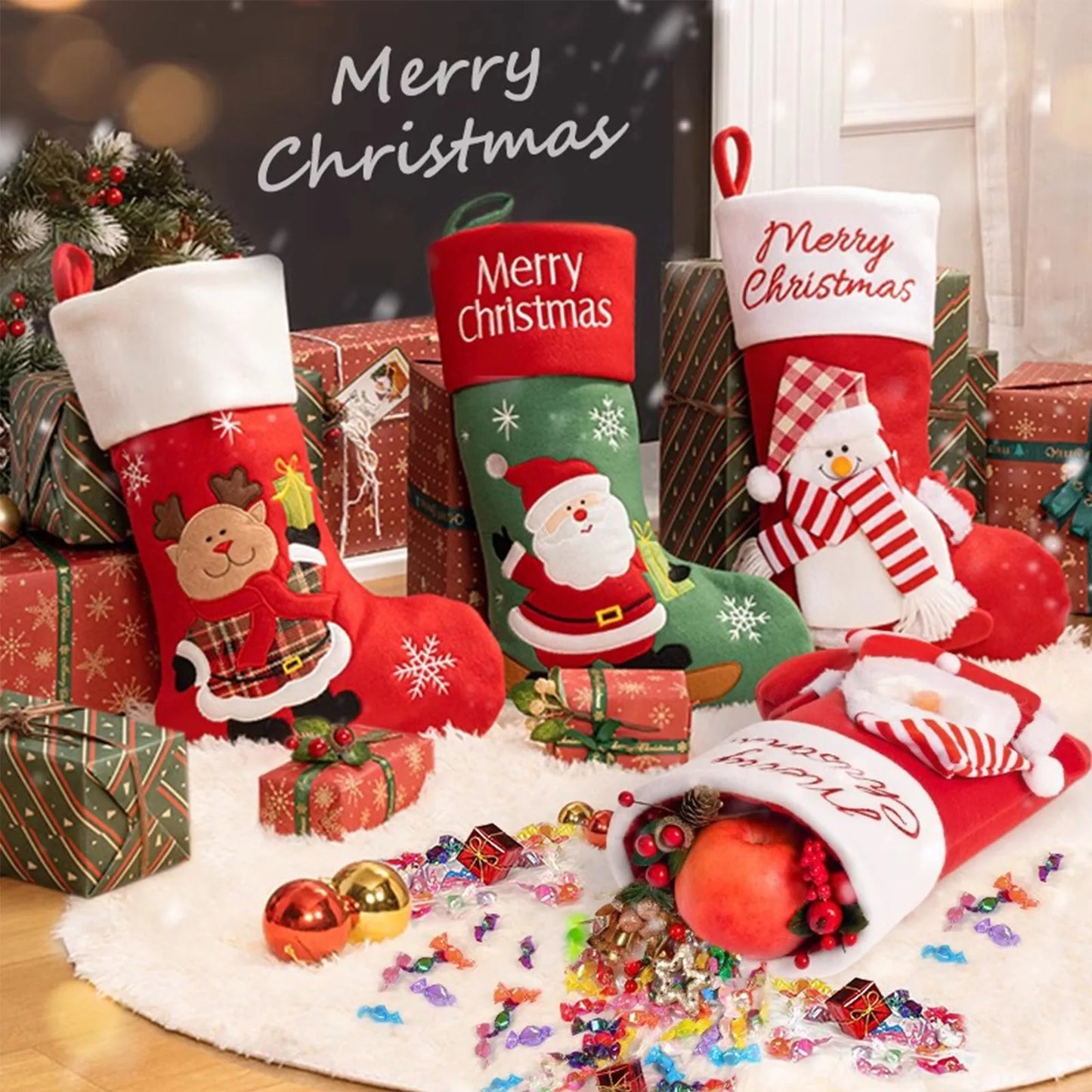 Christmas Home Decorations Candy Gift Bag Christmas Stocking Sock Christmas Ornament Christmas Stocking Xmas Tree Hanging Decor