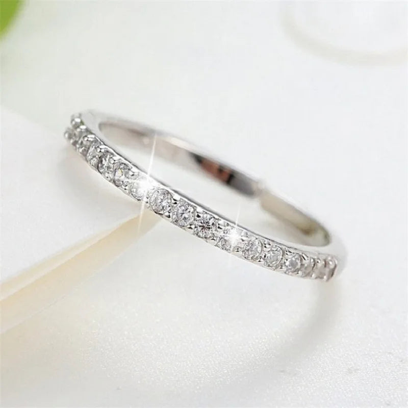 925 Sterling Silver Jewelry Shiny Zircon Women's Rings White Stacking Paired Ring Solid Bands Fine Minimalism Monaco