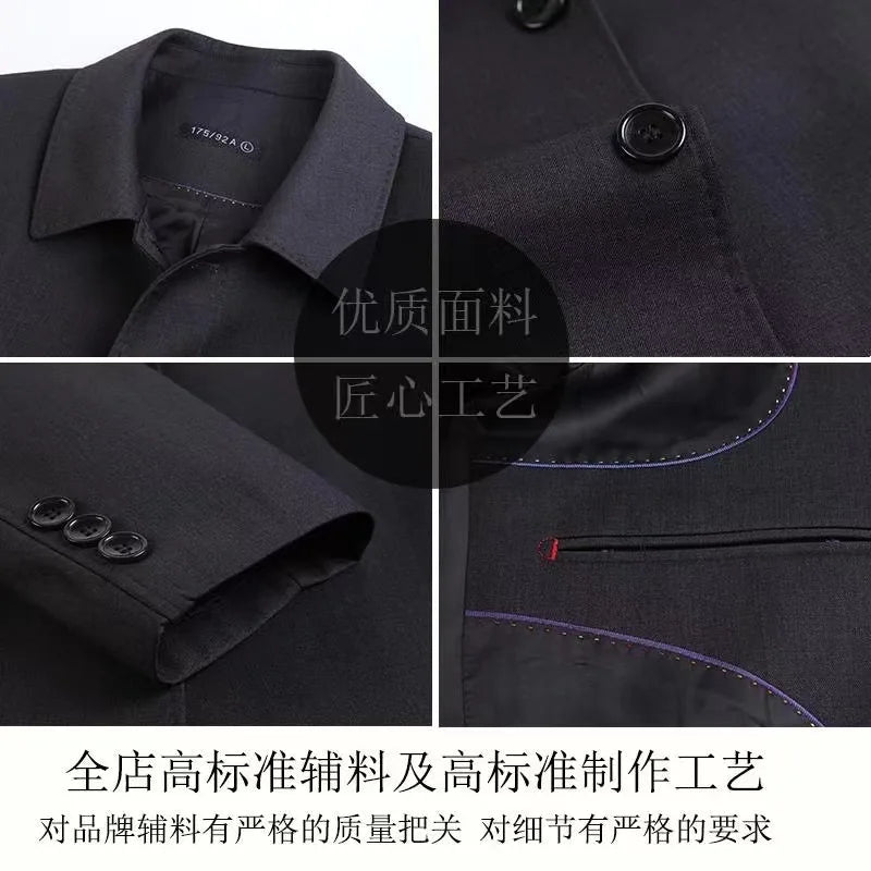 2025 New Wool Trench Coat in The Long High-end Handsome Men Lapel Large Size Spring and Autumn Old Dad Business Coat  M-4XL