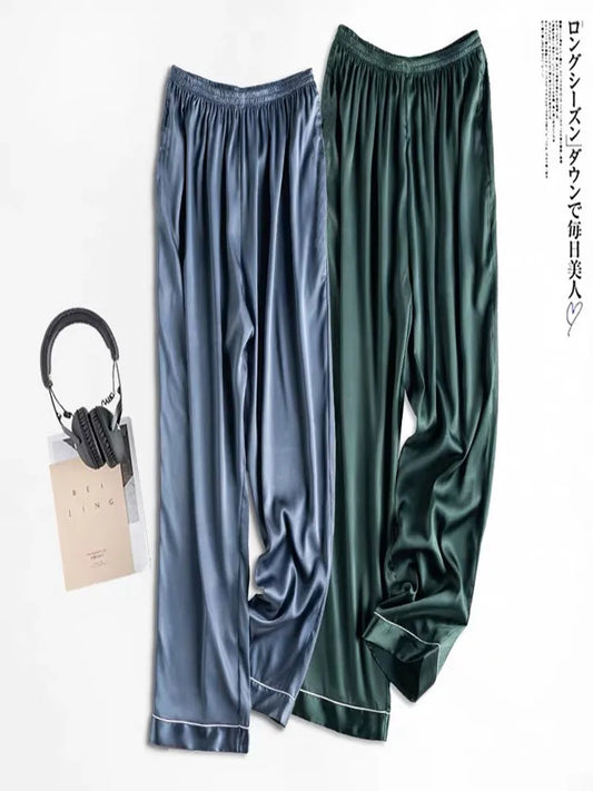 Ice Silk Sleep Pants Long Loose Fit Home Clothes for Men And Women plus Size Simulated Silk Single Piece Couple Home Pants