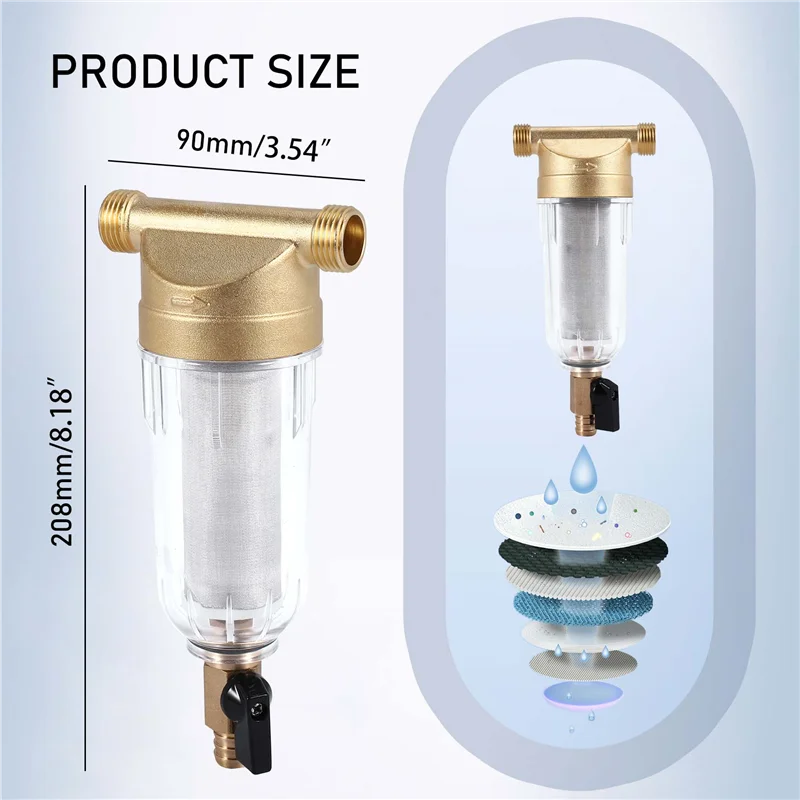 A61I 4 Split-Mouth Water Filters Front Purifier Copper Lead Pre-Filter Backwash Remove Rust Contaminant Sediment Pipe