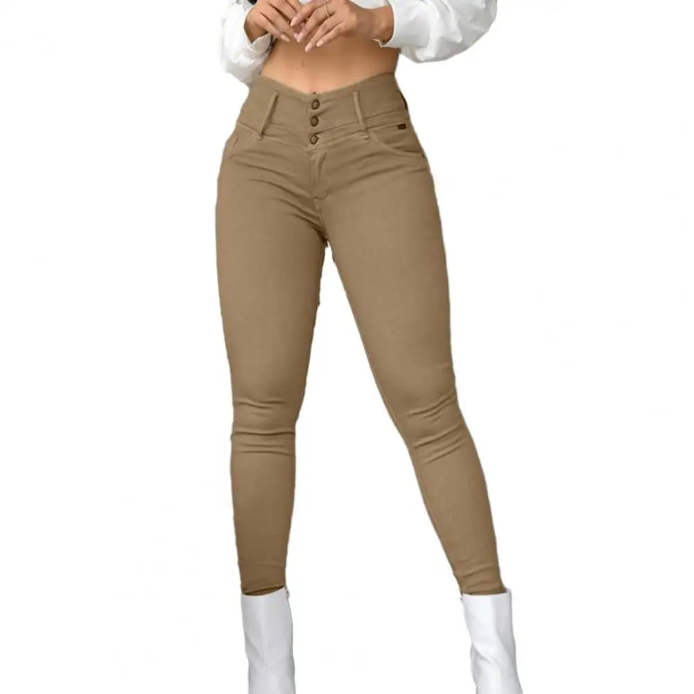 Pants Women High Waist Pocket Design Skinny Autumn Spring Leggings Push Up Button Pocket Streetwear Casual New Pants