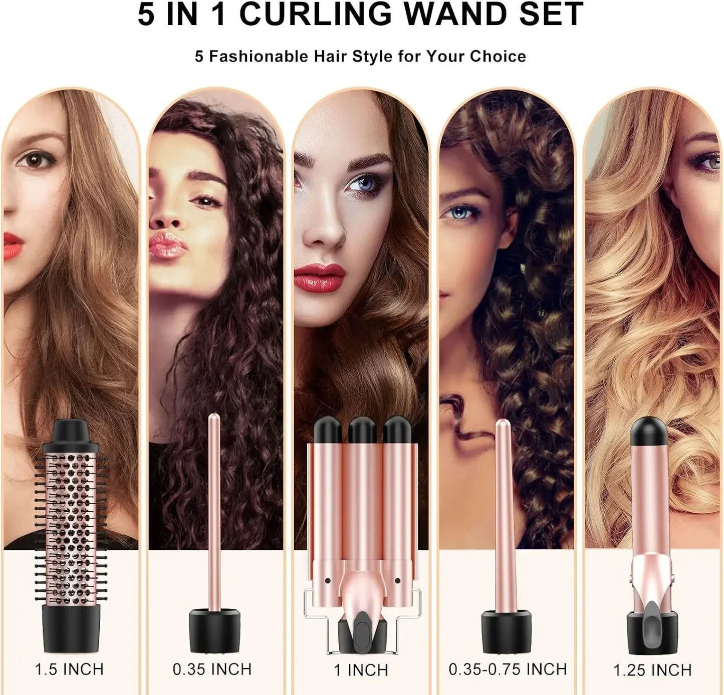 Curling Iron 5-in-1 Hair Curler Professional Curling Wand Beach Waves Hair Tools Appliances Suitable For All Hair Types