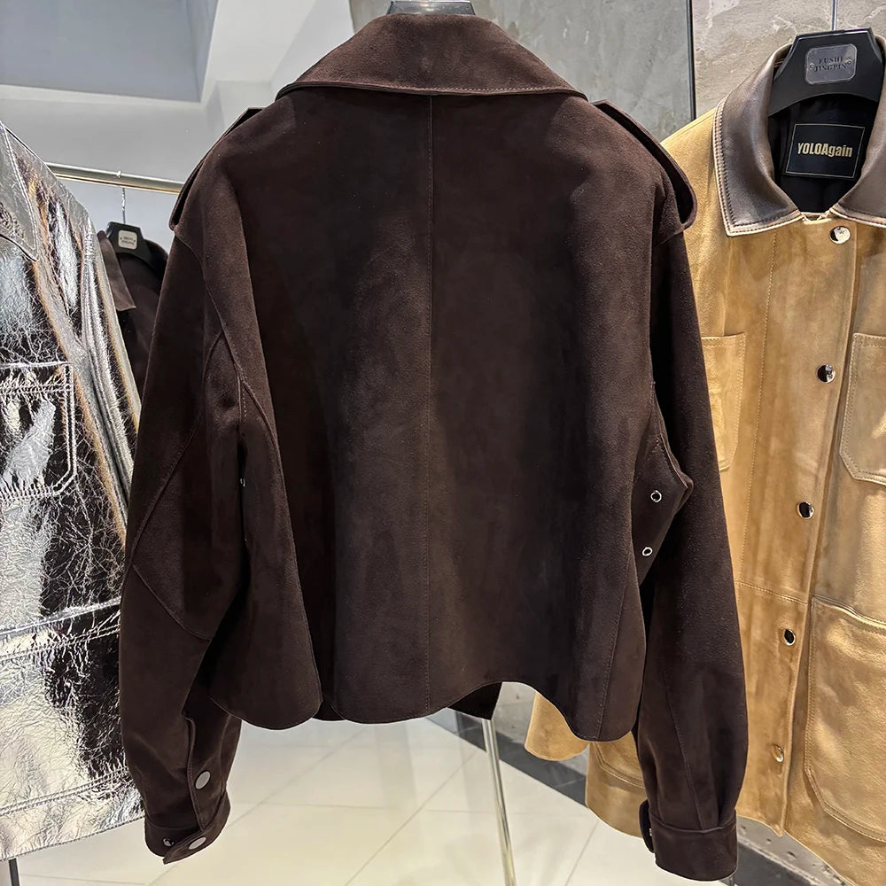 YOLOAgain Oversized Real Leather Jacket Women Sheepskin Coat