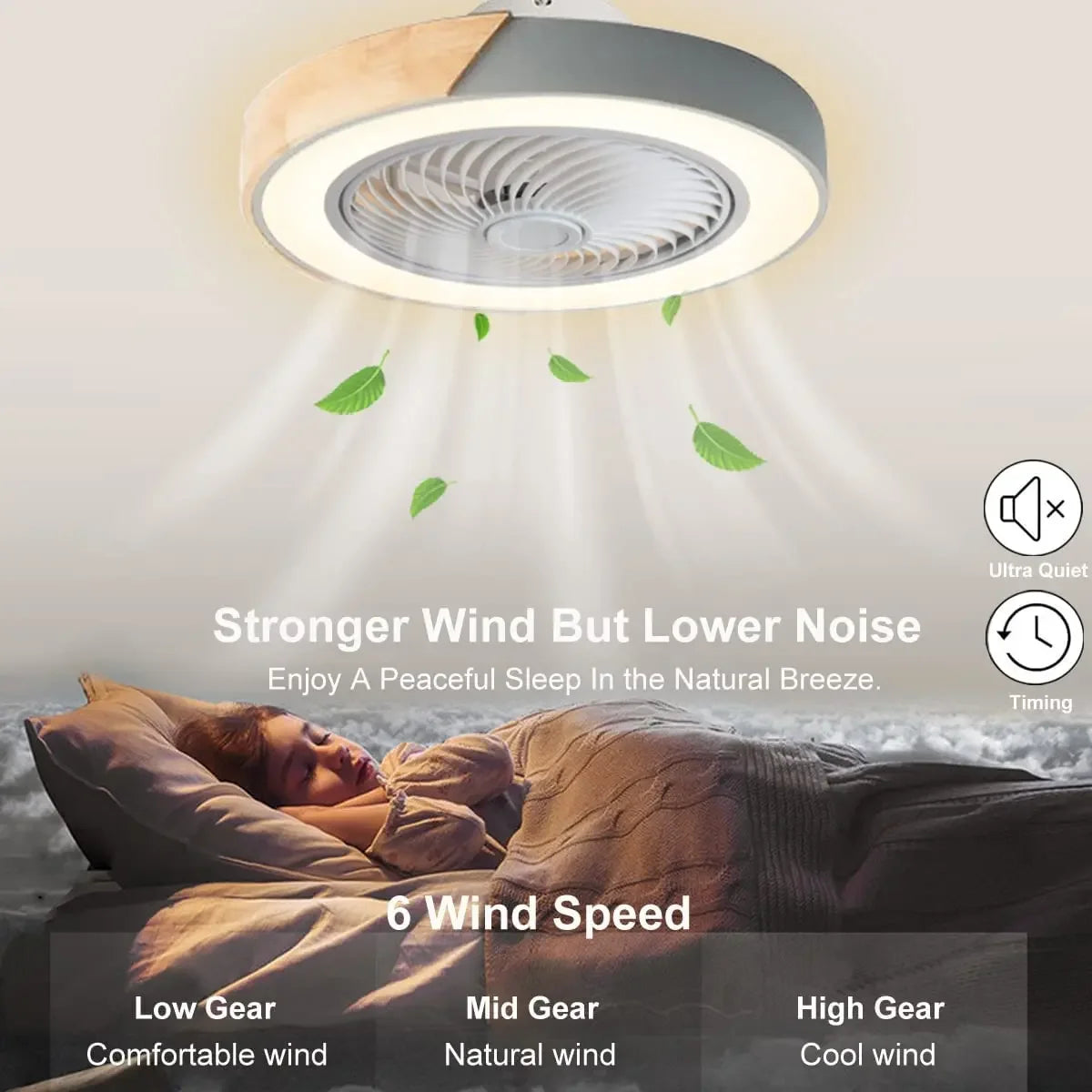 LED Fan Light Ceiling Lamp Household Modern Simple Bedroom Restaurant Invisible Ceiling Fan Light Living Dining Table Room Decor