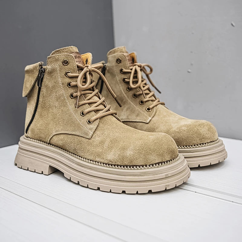 Men's high-quality suede horse boots outdoor casual leather boots thick soled English style short boots fashionable work boots
