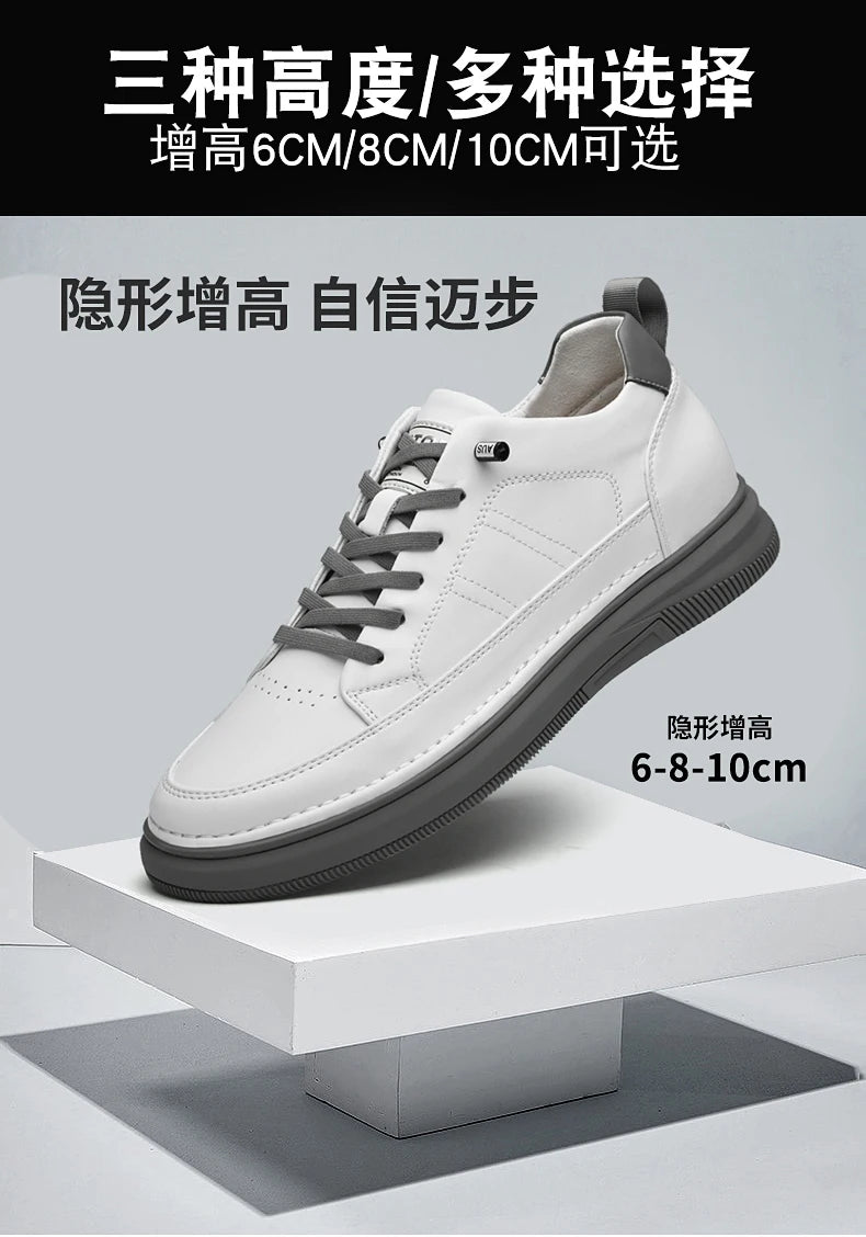 Spring Autumn Men's Inner Heightening Shoes Leather Sports Casual Shoes Invisible Height Increasing Shoes Men Sport Elevator 8CM