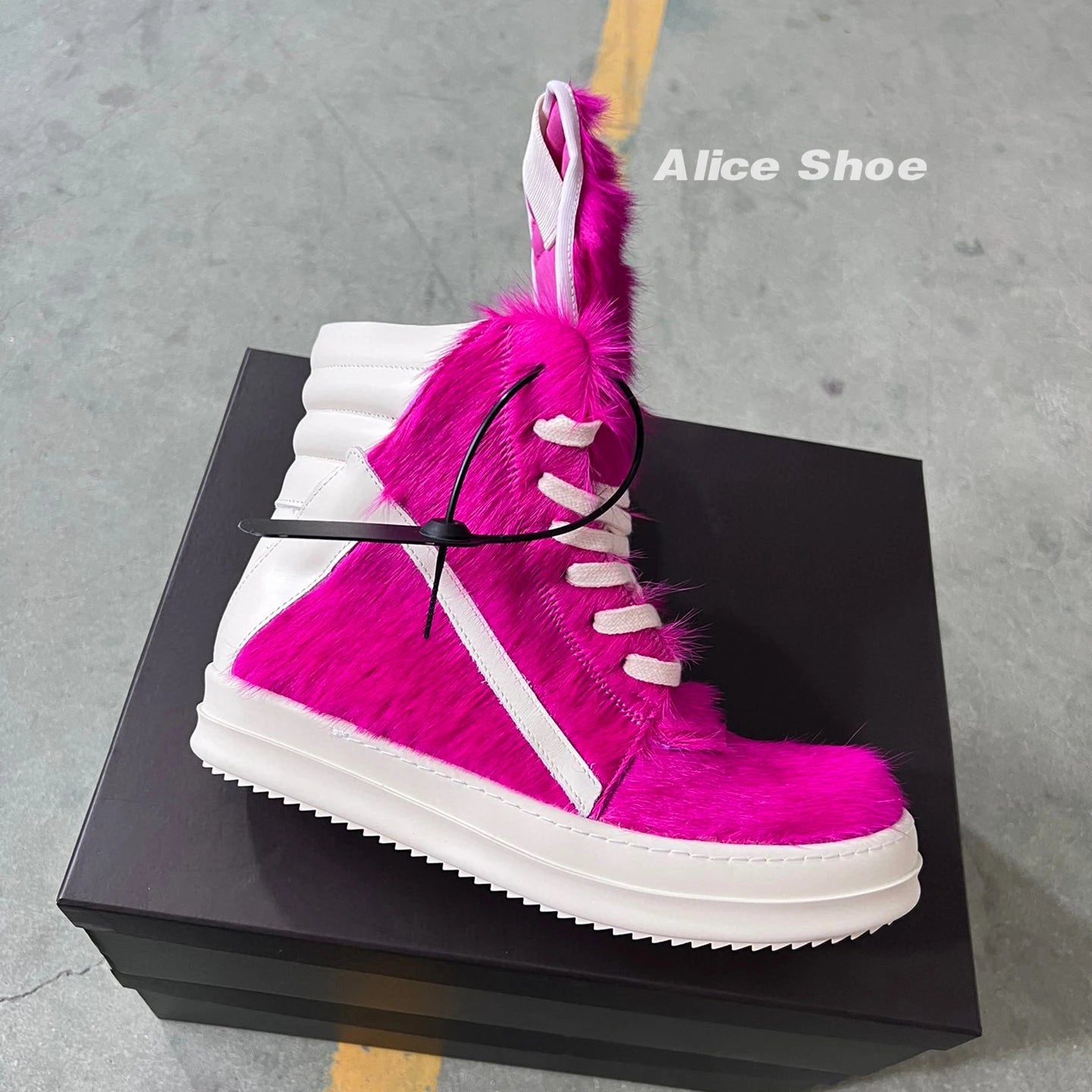 Outdoor Designer Women Ankle Boot Horse Fur Casual Men Sneaker Leather High Top Geobasket Rose Red Zipper Platform Street Shoe