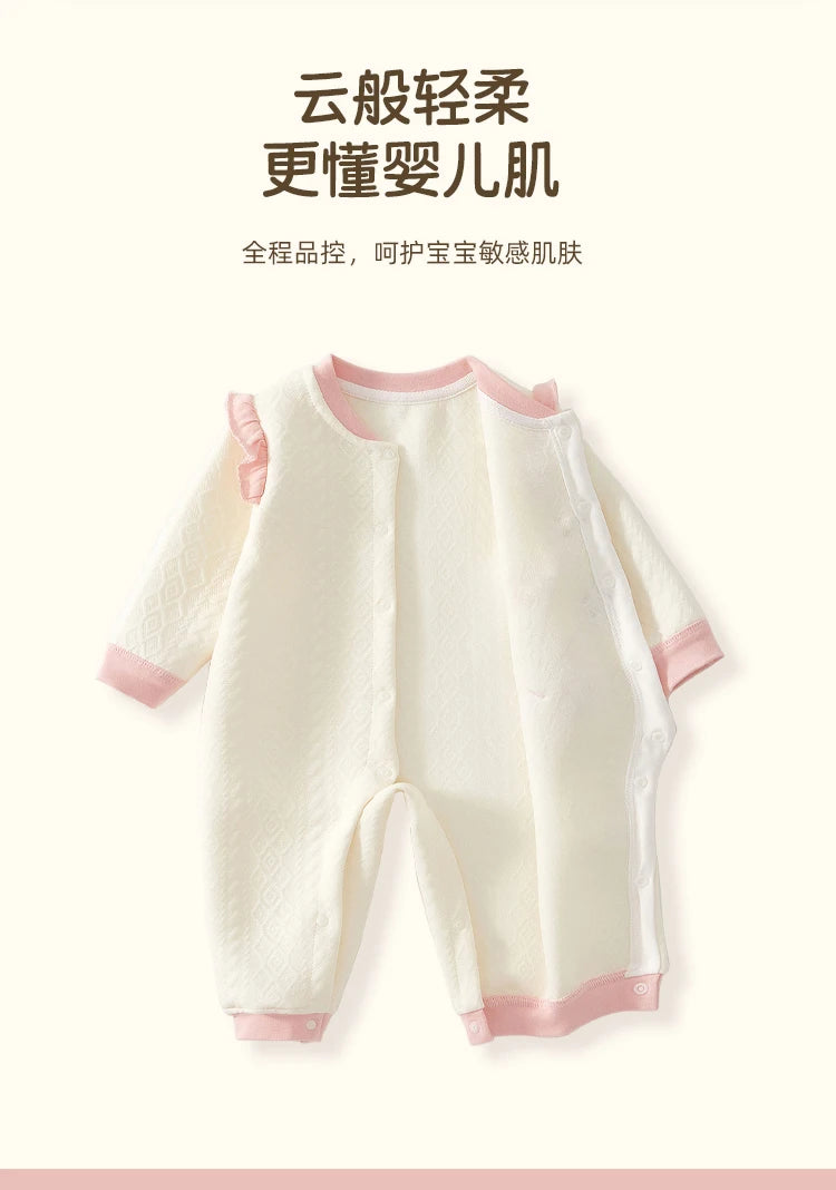 Baby Clothes for Autumn, Class A, Baby Girl Full-Month Outfit, One-Piece Suit, Baby Silk-Lined Warm Newborn Romper