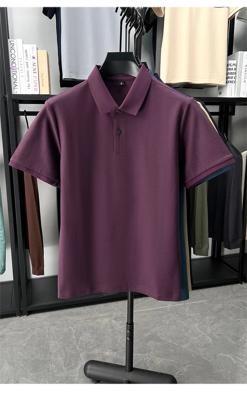 100% pure cotton men's short sleeve polo shirt high-quality classic solid color summer business casual comfort versatile T-shirt