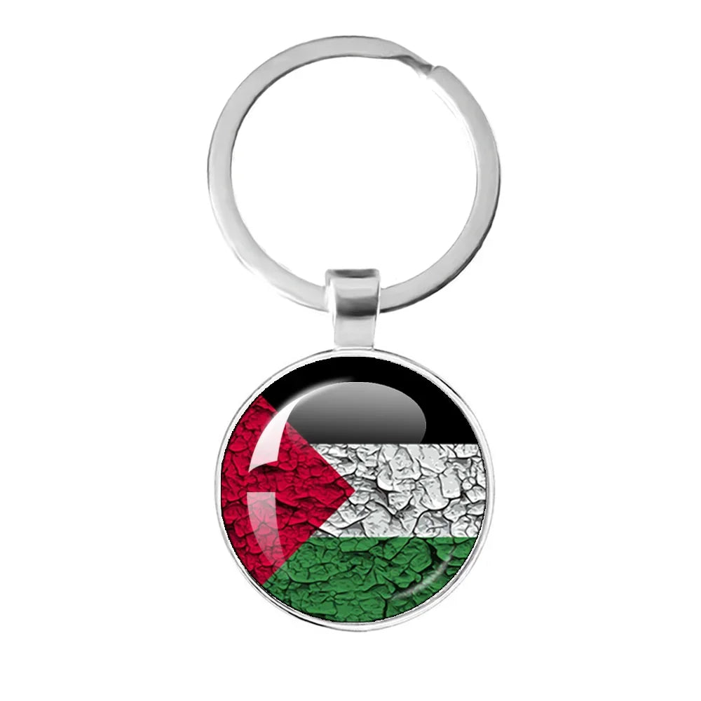 Palestine Nation Flag Emblem Personalized Art Patterns 25mm Glass Cabohcon Keychain Key Rings for Women Men Jewelry Gift