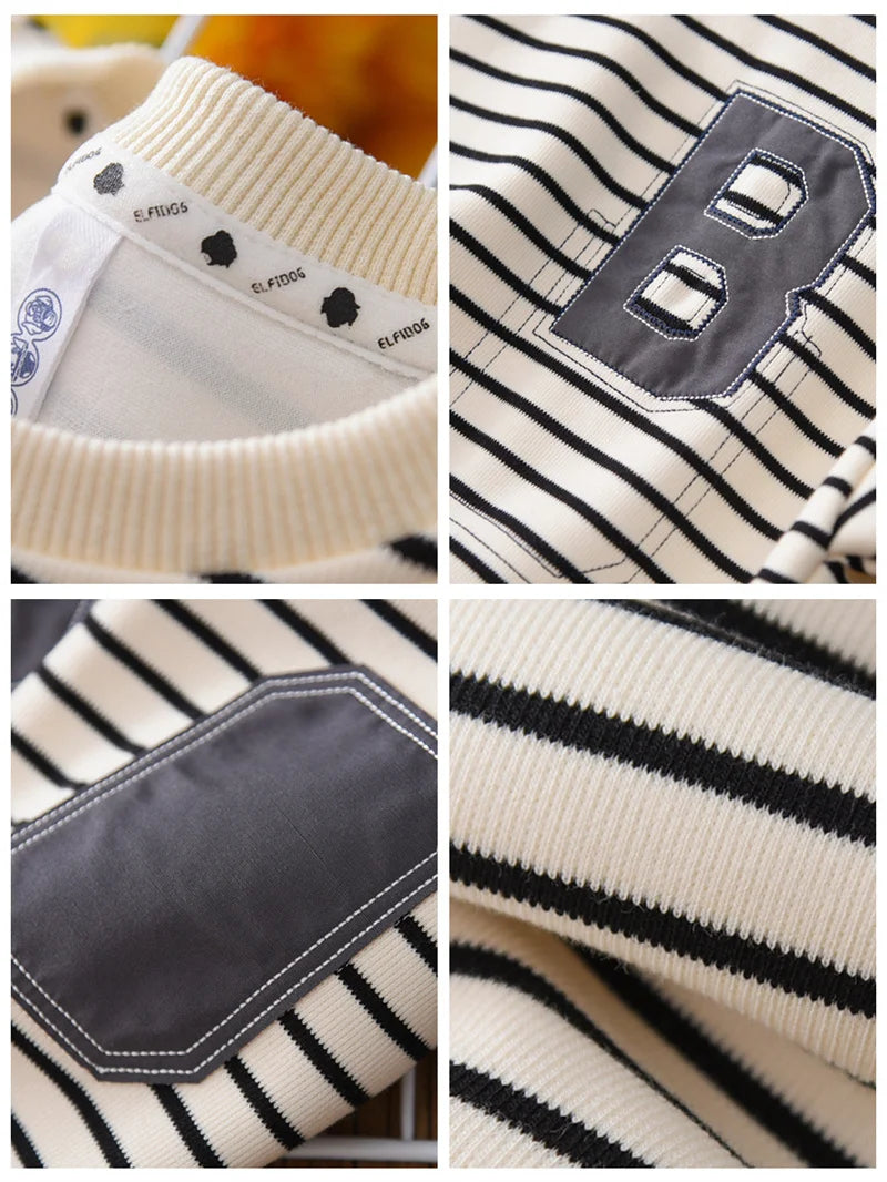 2024 Boys Striped Sweatshirt Children's Spring Autumn New Hoodies Kids Long Sleeve Casual Clothing Teenager Fashion Letter Coats