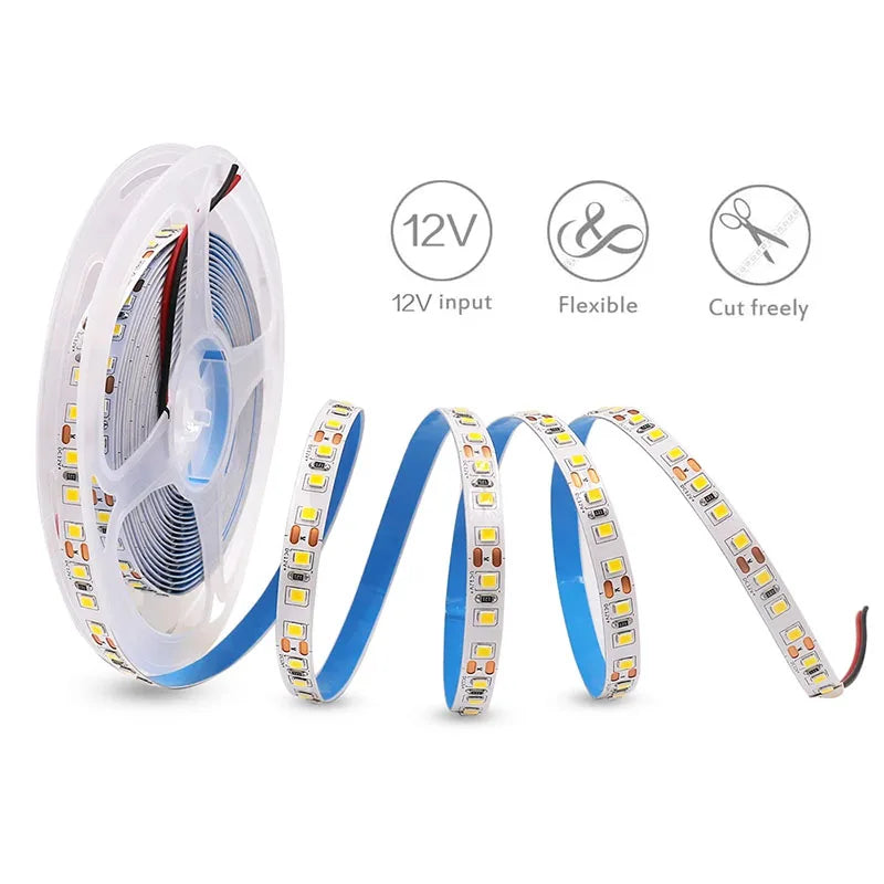 12V 24V 5m LED Strip Light 2835 120/180/240 LEDs Flexible Tape Bright 8mm PCB  Home Decoration