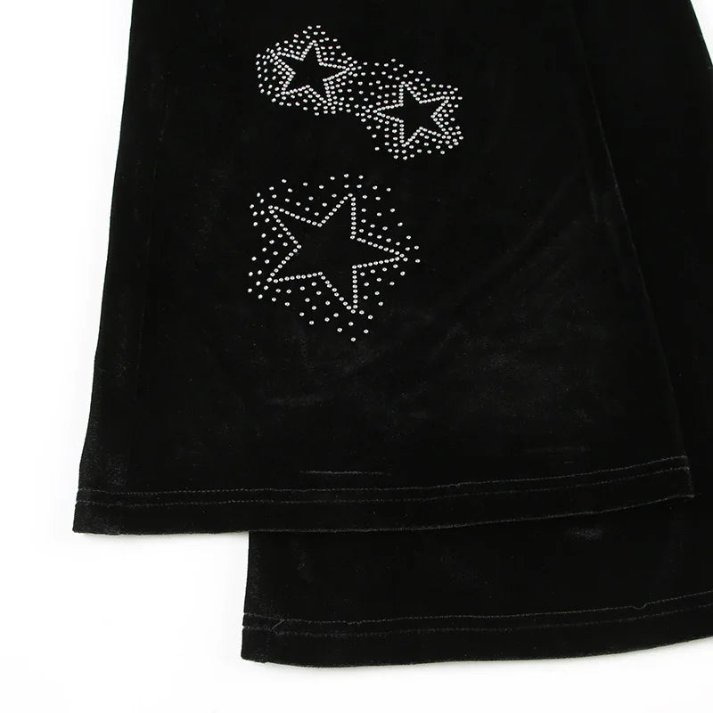 AltGoth Y2k Streetwear Gothic Velvet Pants Women Dark Cyber Punk Harajuku Grunge Pentagram Printed Low Waist Stright Pants Femme