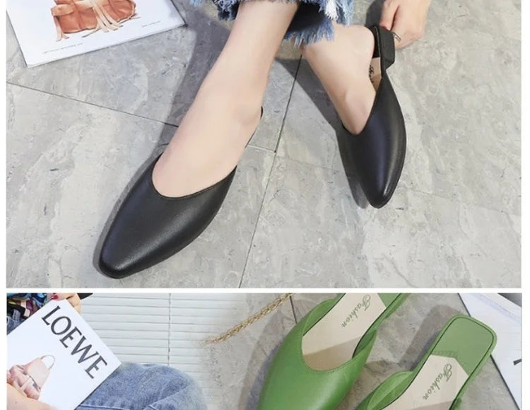 Women's Summer Outdoor Wear Pointed Toe Faion Mule Slippers Flat Bot f Cover Single oes mat Sle Daily Use ...