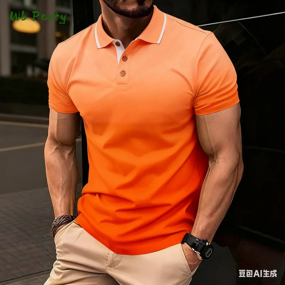 Summer Men's Polo Men's Casual Short Sleeve Polo Shirt Striped Color Block Design Sporty Polo Style Collared Polo Shirts for Man