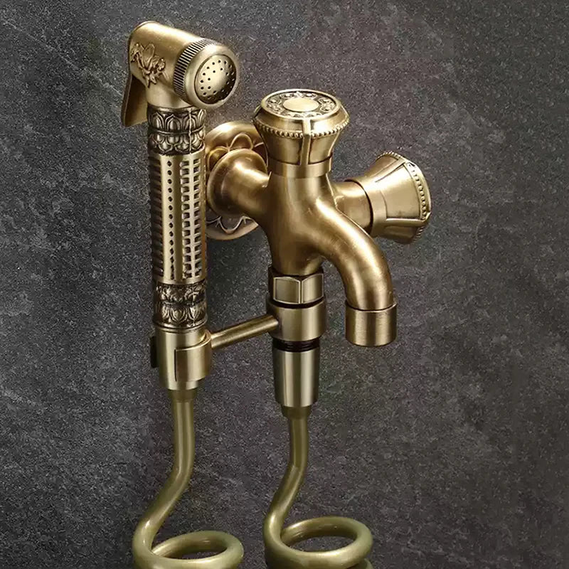 Hand Held Bidet Sprayer Douche Toilet Kit Copper Engrave Shattaf Shower Head Antique Valve Set Jet Bidet Faucet Set Bidet Set