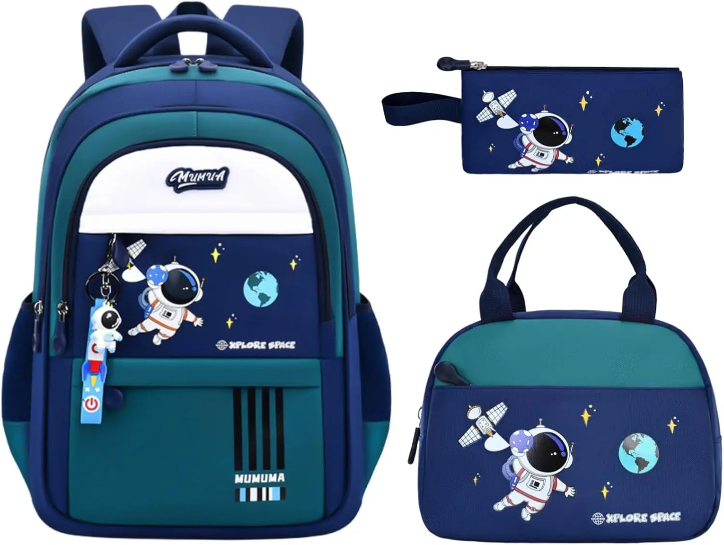 Boy Backpack Schoolbag for Boys Girls, School Bags, Waterproof Kids Bookbag Backpacks with Lunch Box Pencil Case Set