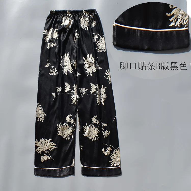 Pajama Pants For Women Silk Satin Trousers Stripes Thin Loose Plus-size Ice Home Pants Night Wears Sleep Bottoms For Female