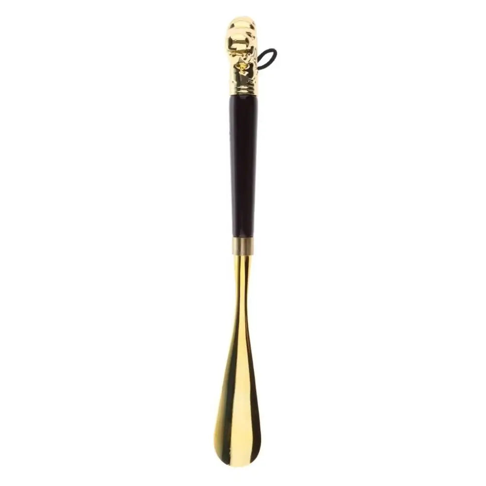 32cm Metal Shoe Horn Long Lion/Horse Head Wood Handle Shoehorn Shoes Wearing Tool Handheld Portable Shoe Lifter for Household