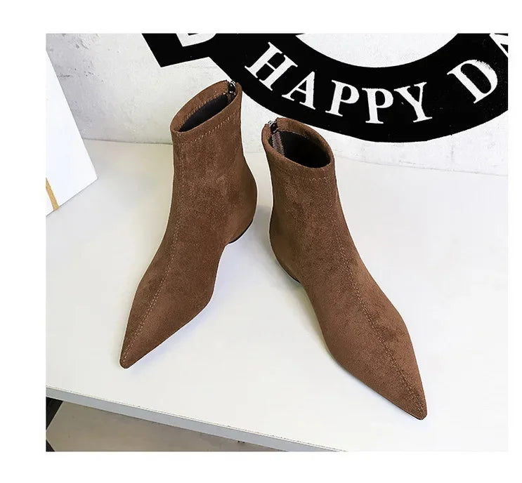 Women Red Pointed Toe Suede Ankle Boots Elegant Woman Inner Heel Short Boots 2024 Autumn Chic Office Female Keep Warm Short Boot