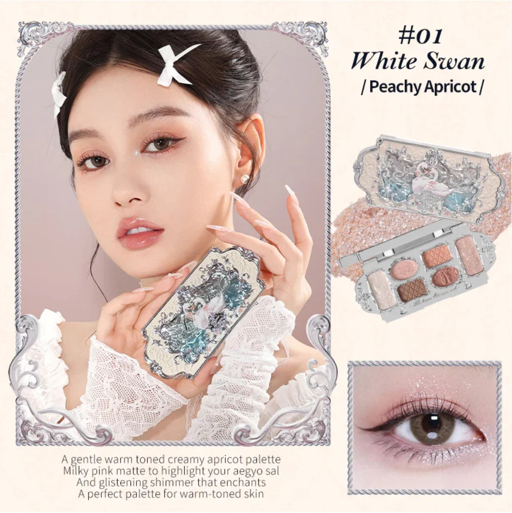 Flower Knows Swan Ballet Series 6 Color Eyeshadow Palette Long-lasting Effect Silky Powder Matte Chameleon Eye Makeup Cosmetics