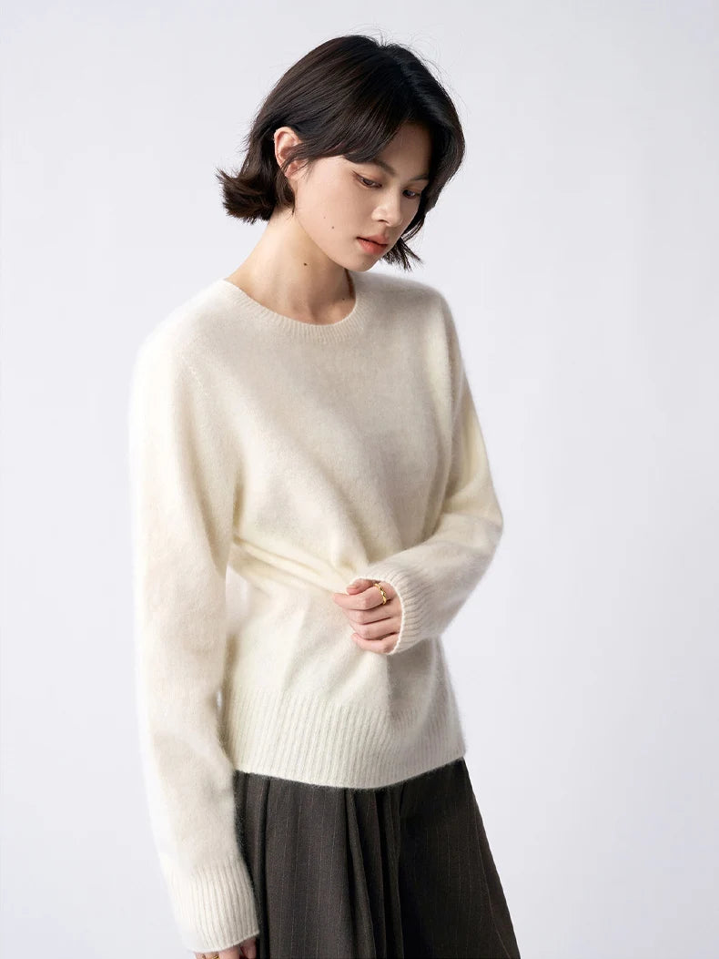 SuyaDream, Women Fleece Pullovers, V Neck, 3.8%Cashmere 96.2%Wool, Chic Warm Sweaters, 2025 Fall Winter Solid Top, Camel, Olive