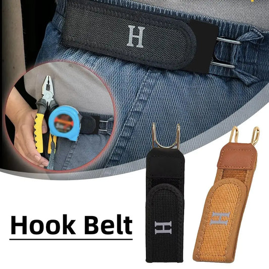 Buckleless Elastic Hook Belt Unisex Adjustable Waistband Functional Metal Hooks for Tools Daily Use, Comfortable Belt for Work