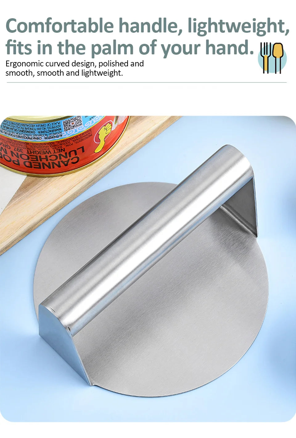 Stainless Steel Round Smash Burger Press Hamburger Patties Meat Press Mold for Deli Beef Press Plate Masher Kitchen Accessories