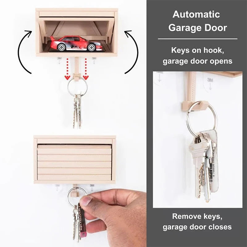 Car Garage Key Holder with Opening Door Wall Hanging Key Holder, Fun 3D Printed Key Organizer, Easy Installation Wall Decoration