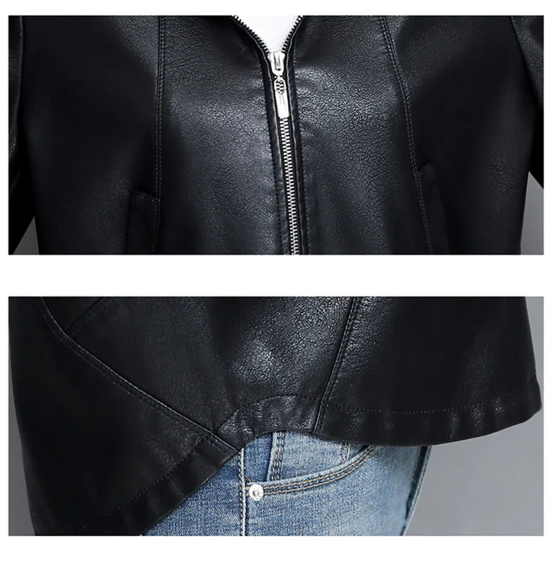 New Women Casual Leather Jacket Spring Autumn Fashion Hooded Zipper Split Leather Loose Outerwear Short Sheepskin Tops Coat