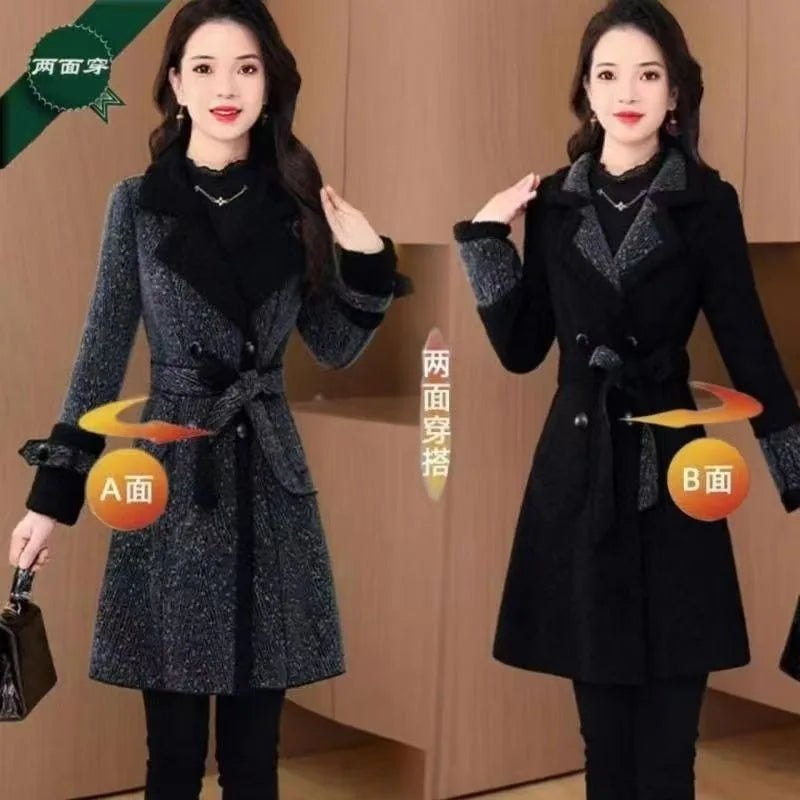 High-quality Female Woolen Coat On Both Sides 2025 Autumn And Winter New Double Sided Wear Suit Collar Woolen Coat Gray Black
